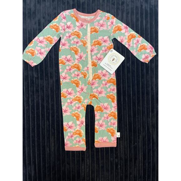 Burt's Bees Baby Organic 3-6M Teal Floral Sleeper - Soft & Stylish - Picture 1 of 2